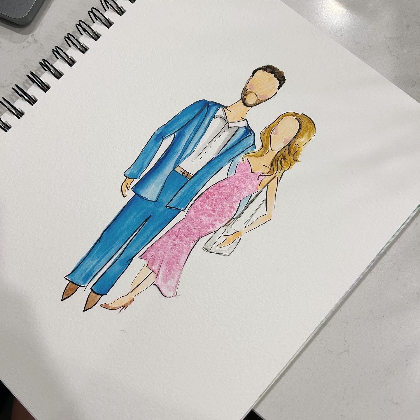 Sample Watercolor Guest Portrait by Live Wedding Painter Hannah Reece