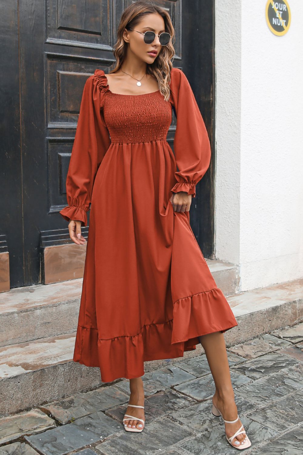 Smocked Ruffle Hem Flounce Sleeve Dress Reece Creative Co Smocked Ruffle Hem Flounce Sleeve Dress Reece Creative Co