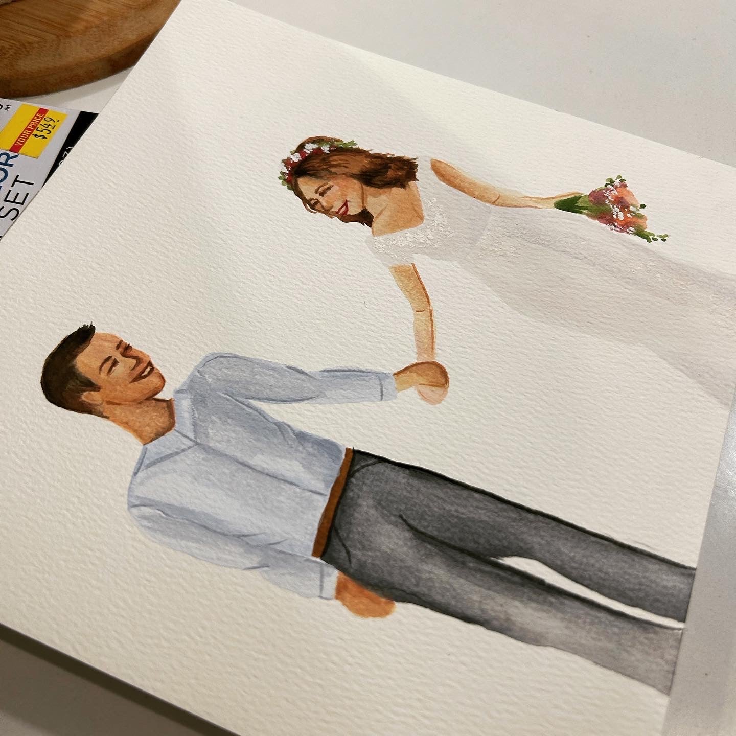 Watercolor Portrait of a Bride and Groom by Live Wedding Painter Hannah Reece